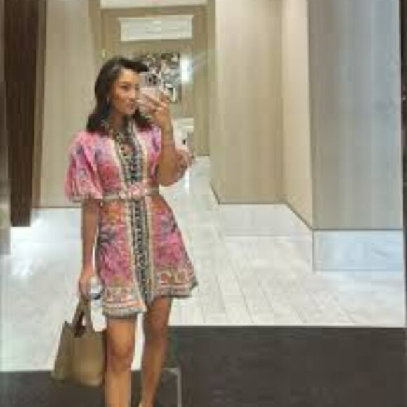 Zimmermann Ginger Pink Multi Buttoned Belted Mini Dress size 3 medium large - Picture 2 of 4